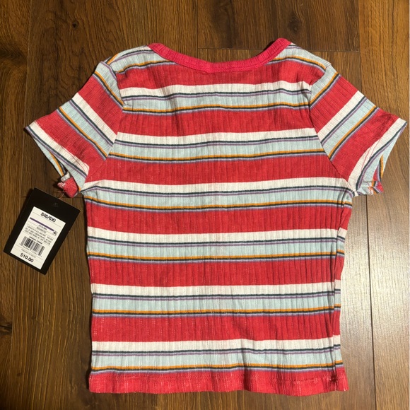 Art Class Girls’ Button Front Short Sleeve Striped Shirt - Red - Picture 2 of 3